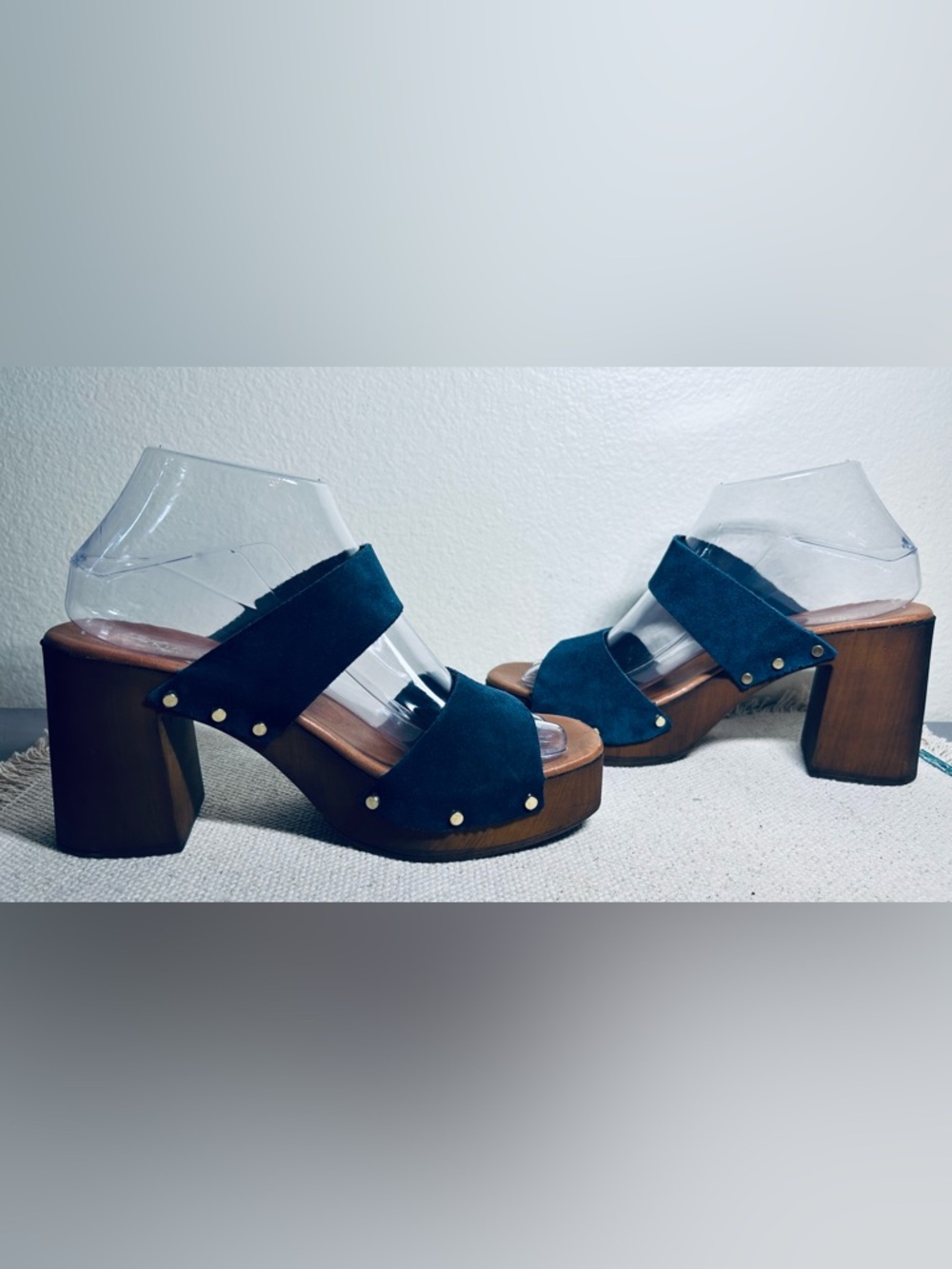 Navy Double-Strap Platform Mule Clogs - Picture 5 of 12